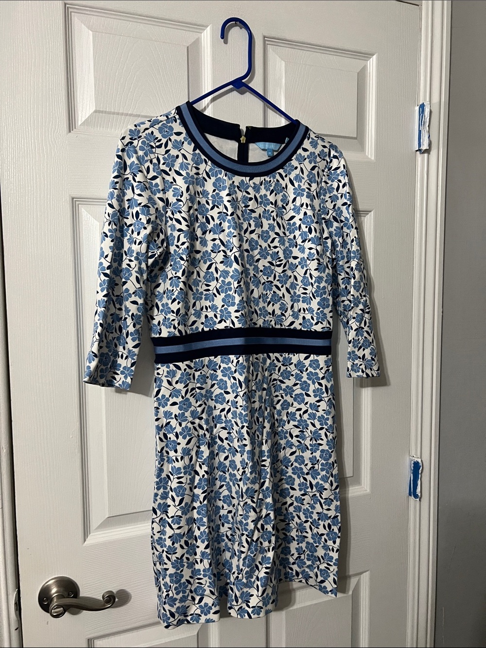 Draper James Blue Floral Knit Dress with Navy Trim